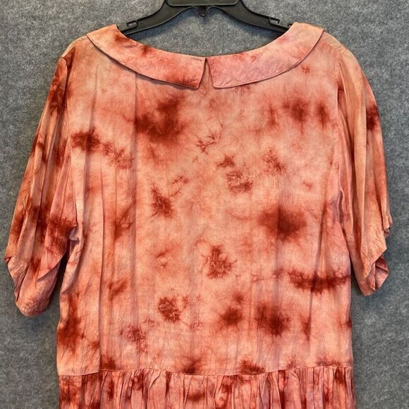 Vintage ROMANCE Top Medium Peach Blouson Tie-Dye Button Front Tunic Short Sleeve - Picture 11 of 16
